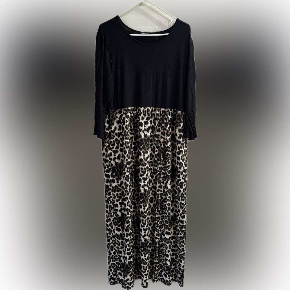 Elegant Black and Leopard Print Maxi Dress